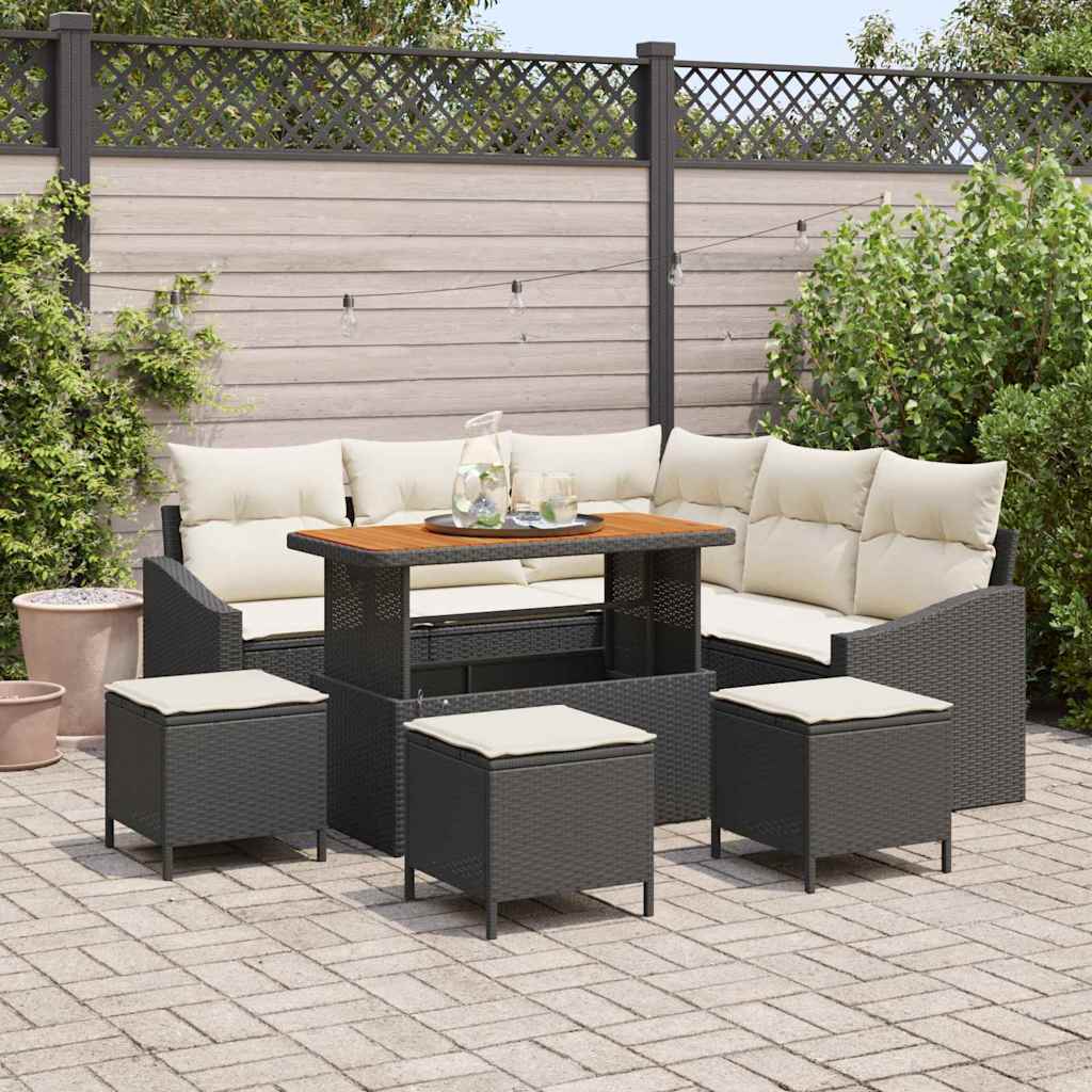 vidaXL Conjunto de sofás de jardín 9 uds. 8-Número de plazas Negro