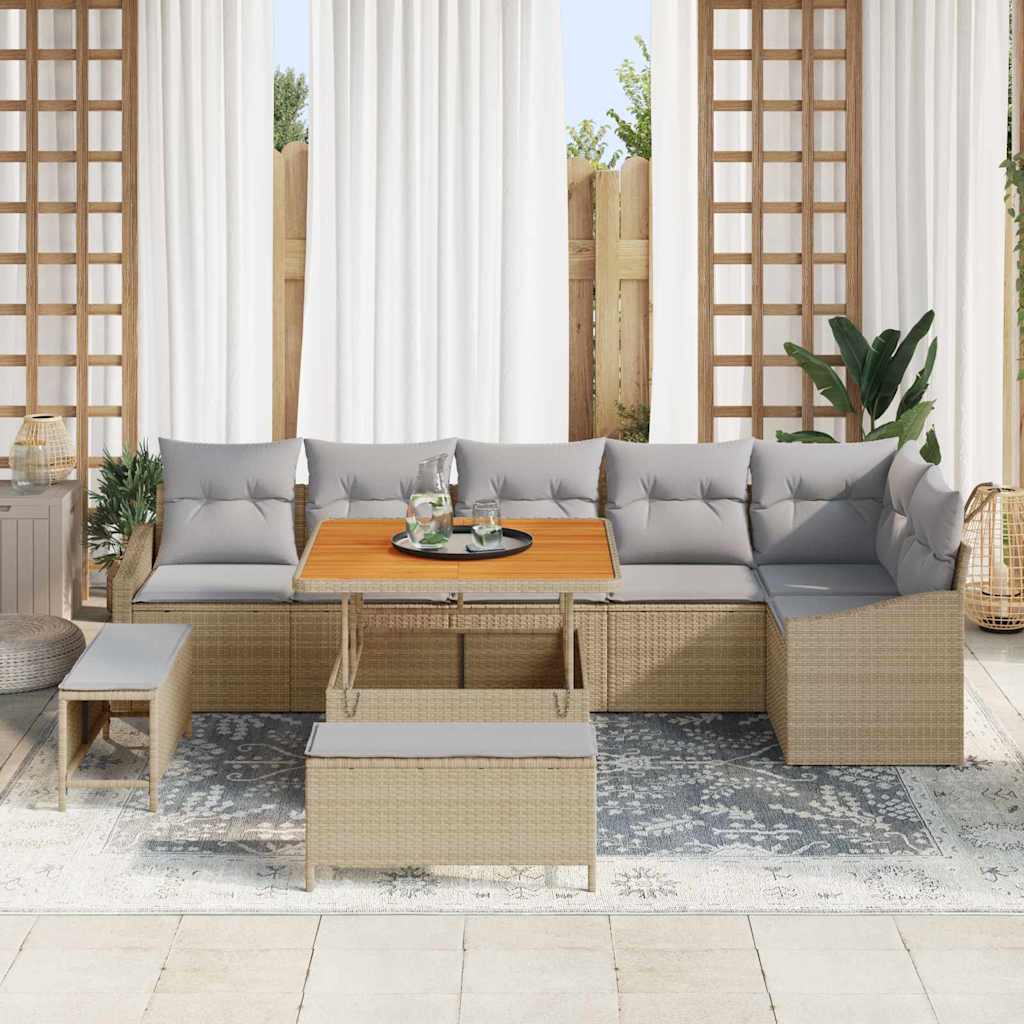 vidaXL Conjunto de sofás de jardín 9 uds. 7-Número de plazas Beige