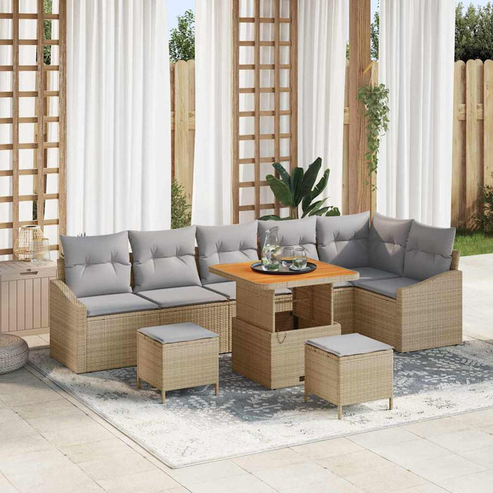 vidaXL Conjunto de sofás de jardín 9 uds. 7-Número de plazas Beige