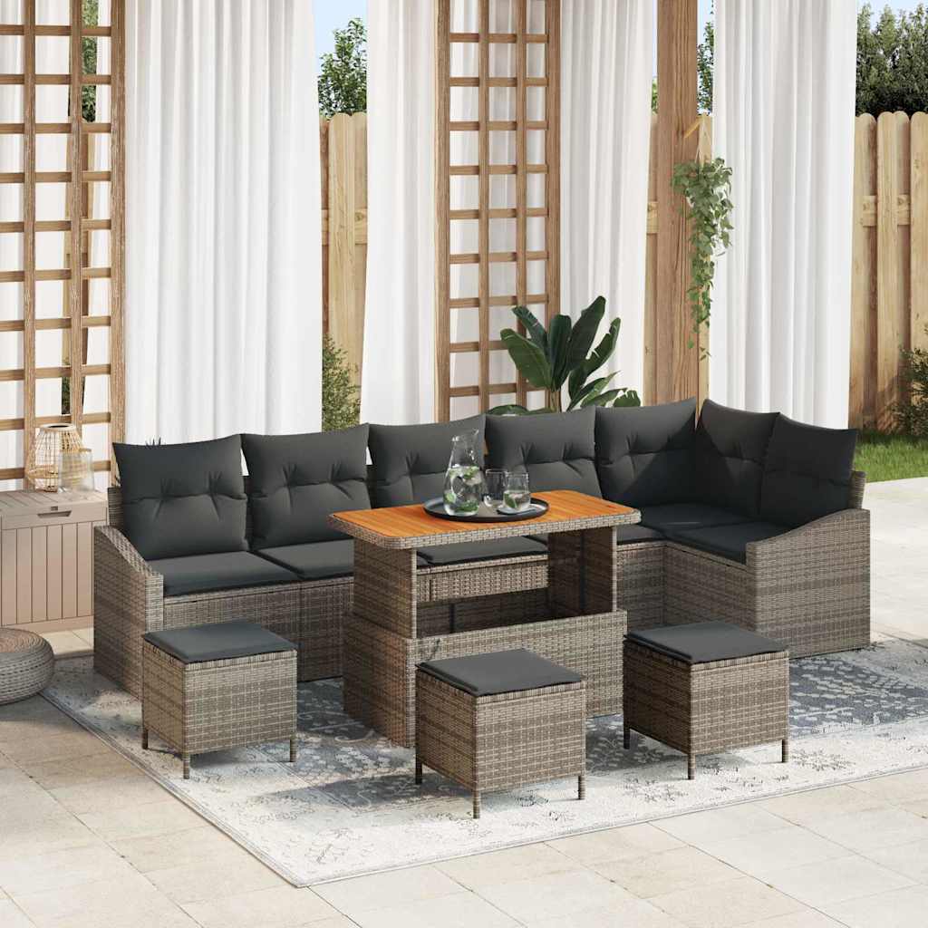 vidaXL Conjunto de sofás de jardín 10 uds. 8-Número de plazas Gris