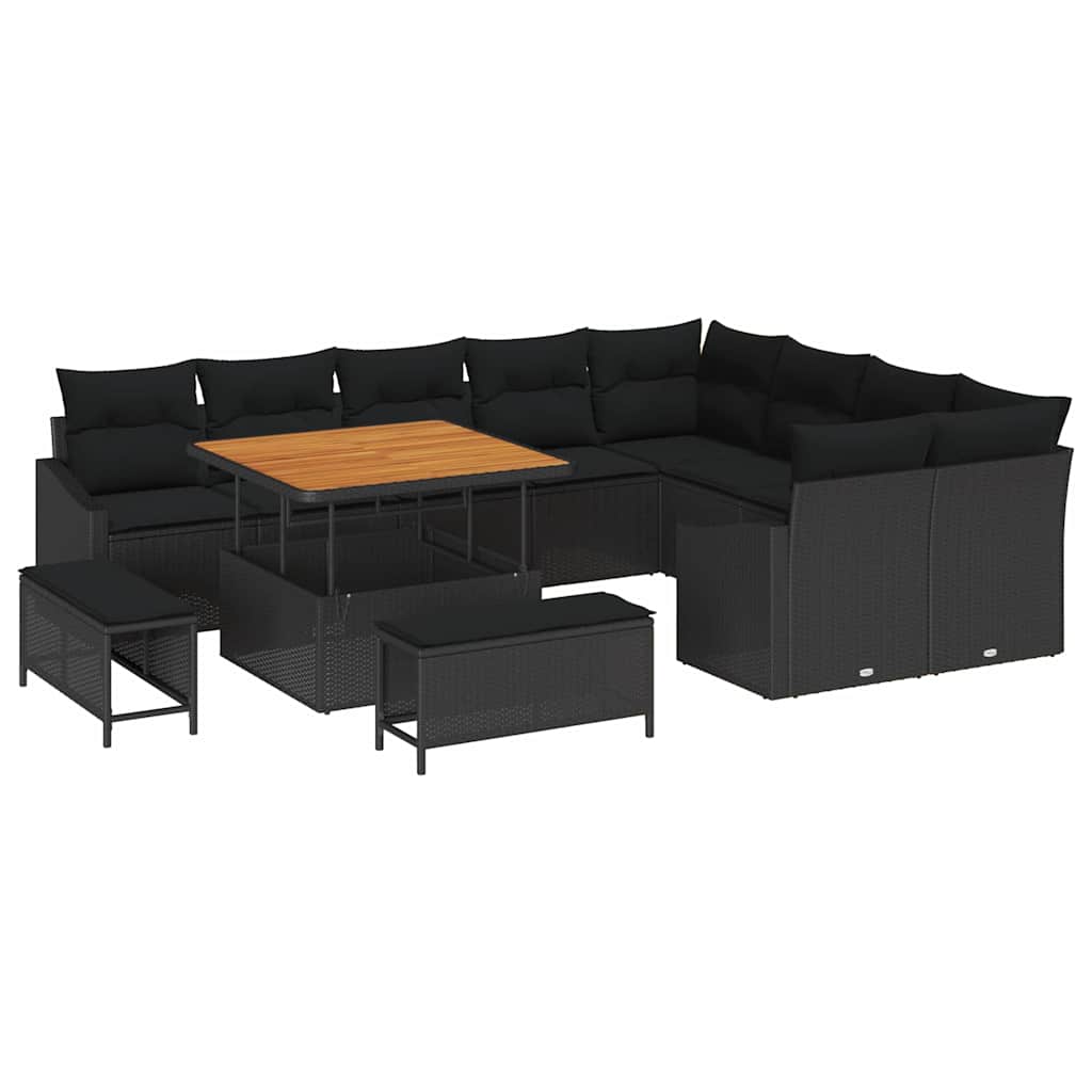 vidaXL Conjunto de sofás de jardín 12 uds. 7-Número de plazas Negro
