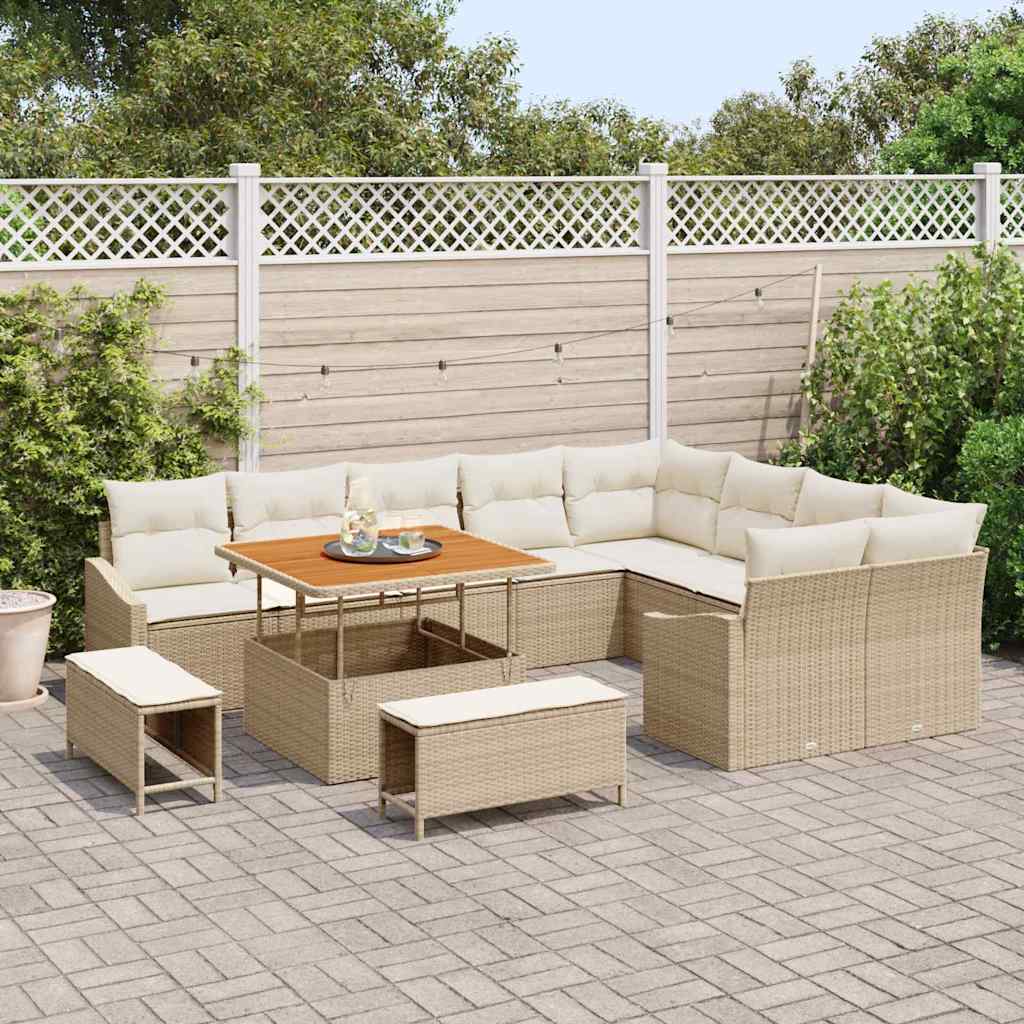 vidaXL Conjunto de sofás de jardín 12 uds. 7-Número de plazas Beige