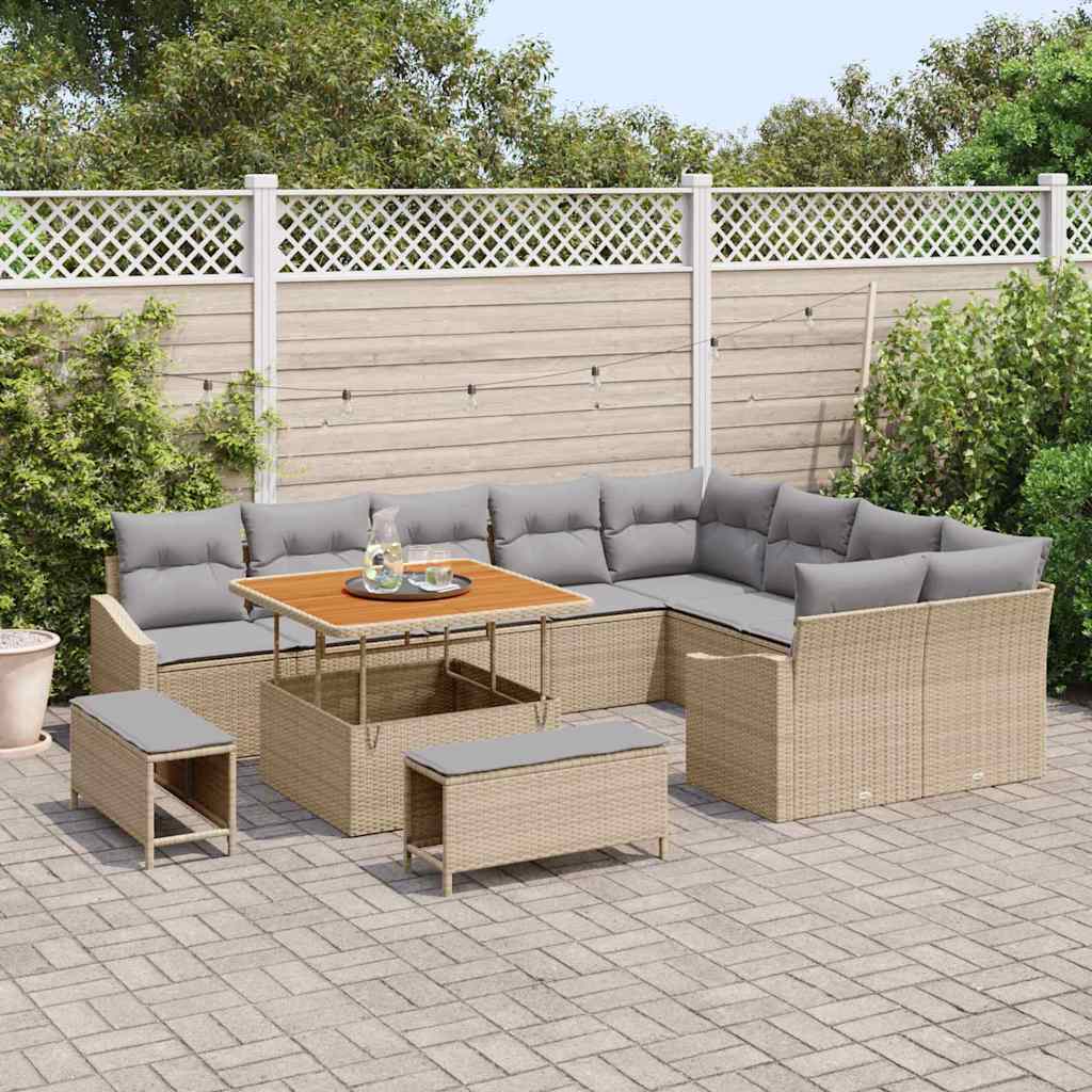 vidaXL Conjunto de sofás de jardín 12 uds. 7-Número de plazas Beige