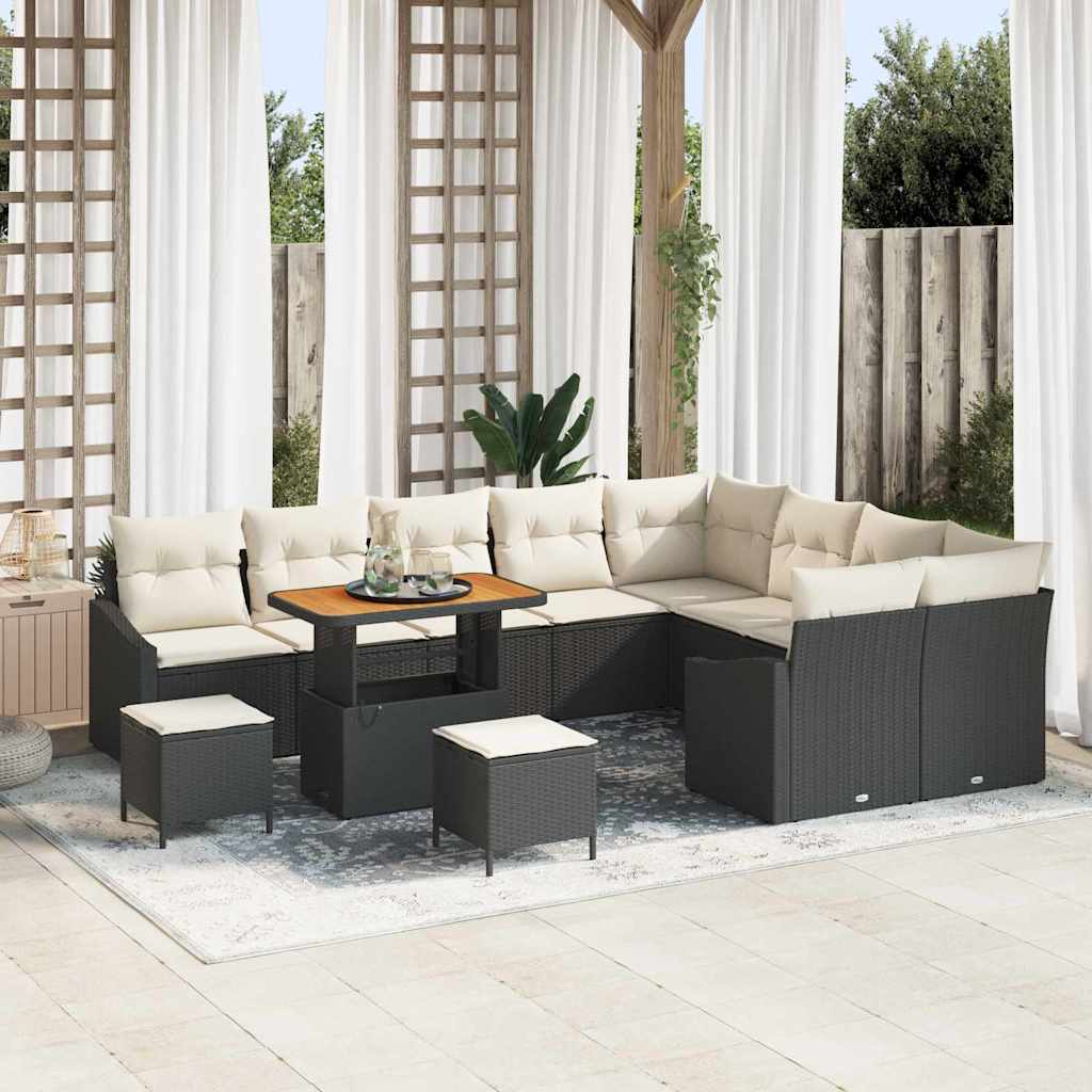 vidaXL Conjunto de sofás de jardín 12 uds. 7-Número de plazas Negro