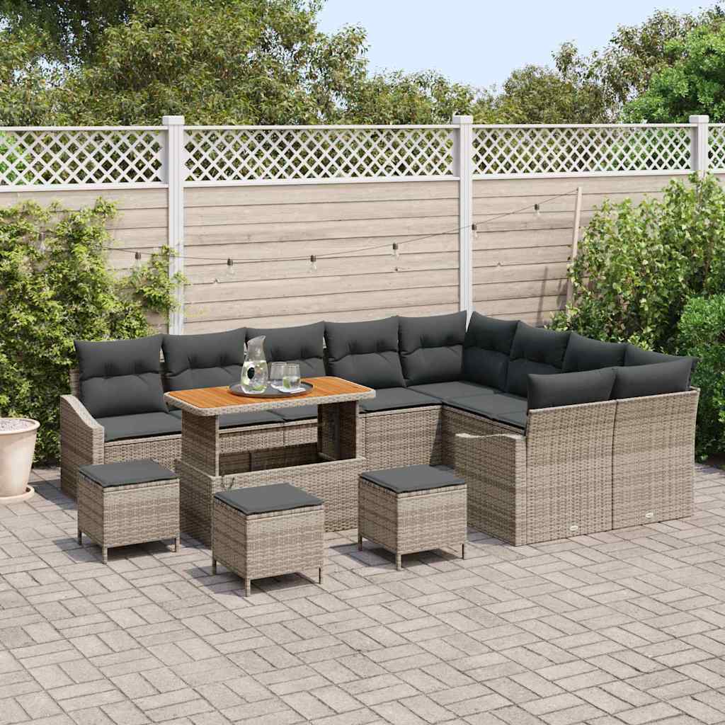 vidaXL Conjunto de sofás de jardín 13 uds. 8-Número de plazas Gris
