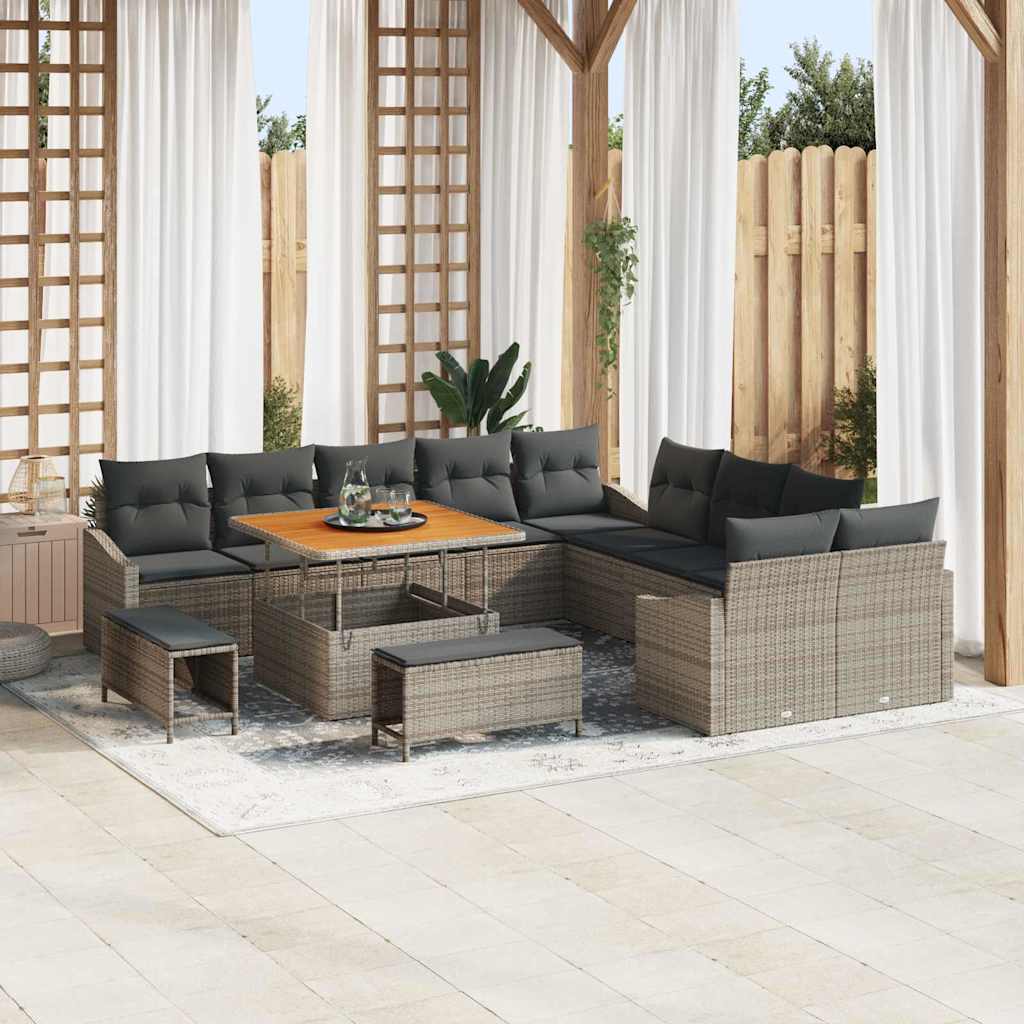 vidaXL Conjunto de sofás de jardín con cojín 13 pcs Gris Poliratán