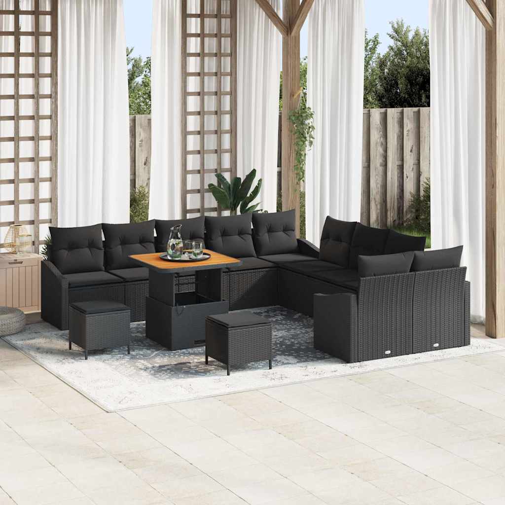 vidaXL Conjunto de sofás de jardín con cojín 13 pcs Negro Poliratán