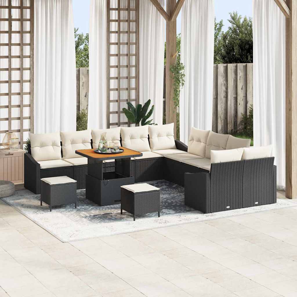 vidaXL Conjunto de sofás de jardín con cojín 13 pcs Negro Poliratán