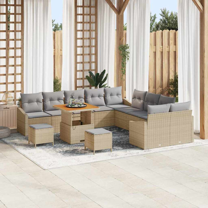 vidaXL Conjunto de sofás de jardín con cojín 13 pcs Beige Poliratán