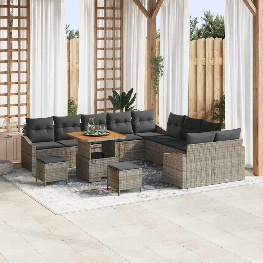 vidaXL Conjunto de sofás de jardín con cojín 13 pcs Gris Poliratán