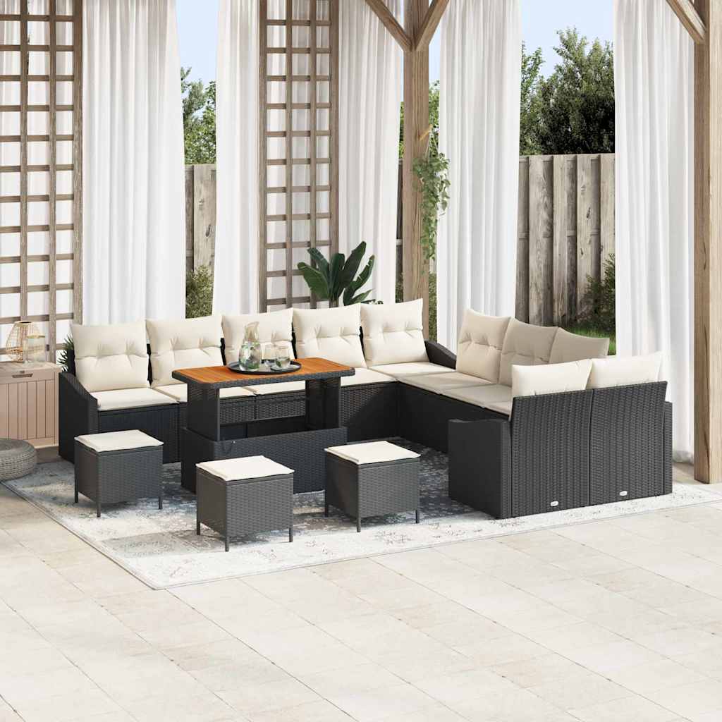 vidaXL Conjunto de sofás de jardín con cojín 13 pcs Negro Poliratán
