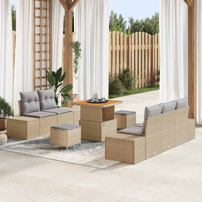 vidaXL Conjunto de sofás de jardín 8 uds. 7-Número de plazas Beige