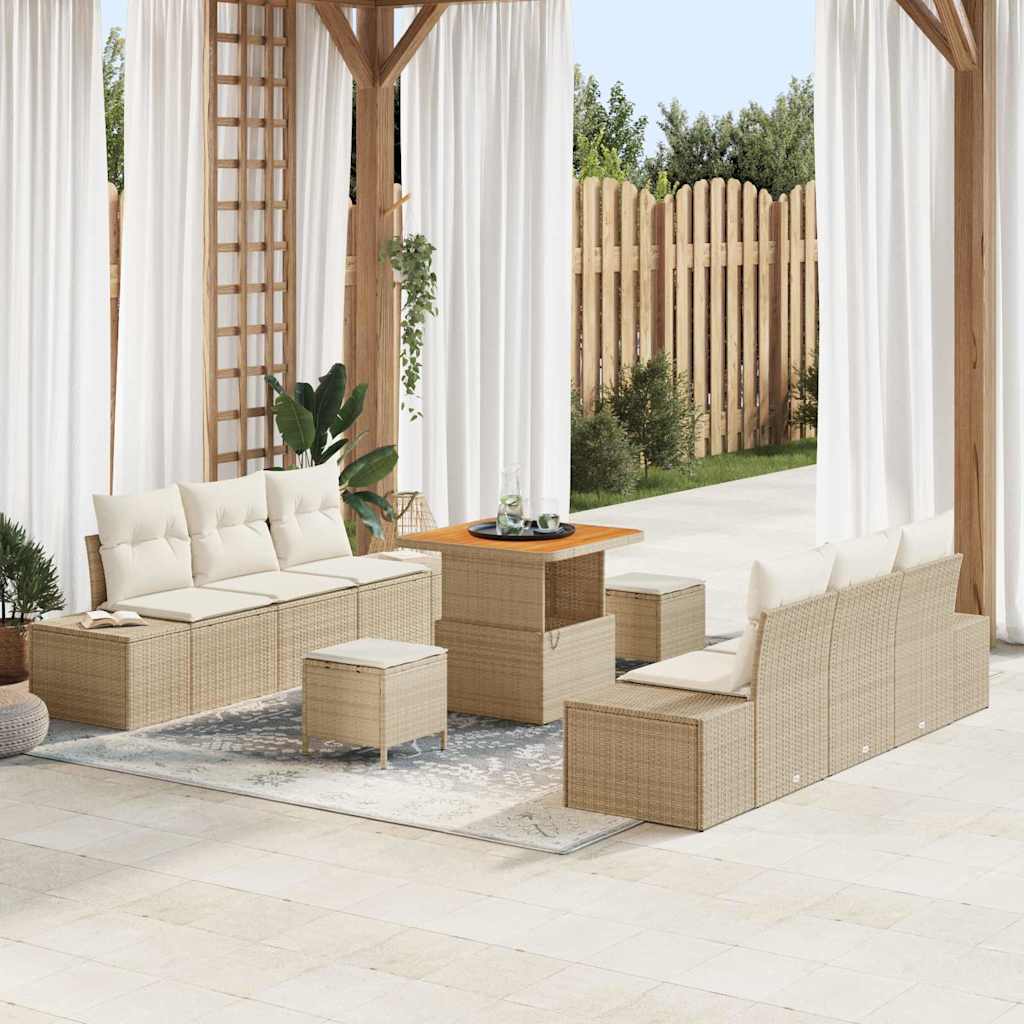 vidaXL Conjunto de sofás de jardín 9 uds. 8-Número de plazas Beige