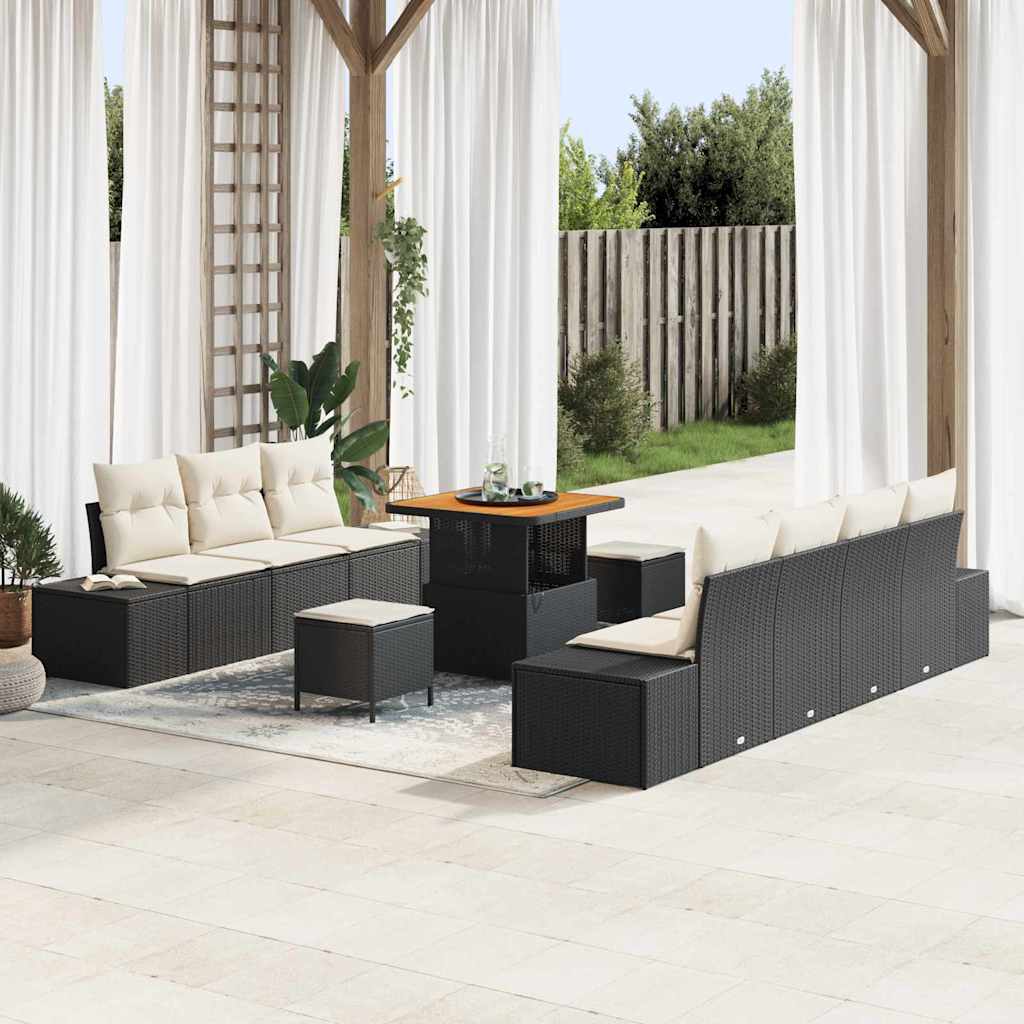 vidaXL Conjunto de sofás de jardín 10 uds. 9-Número de plazas Negro