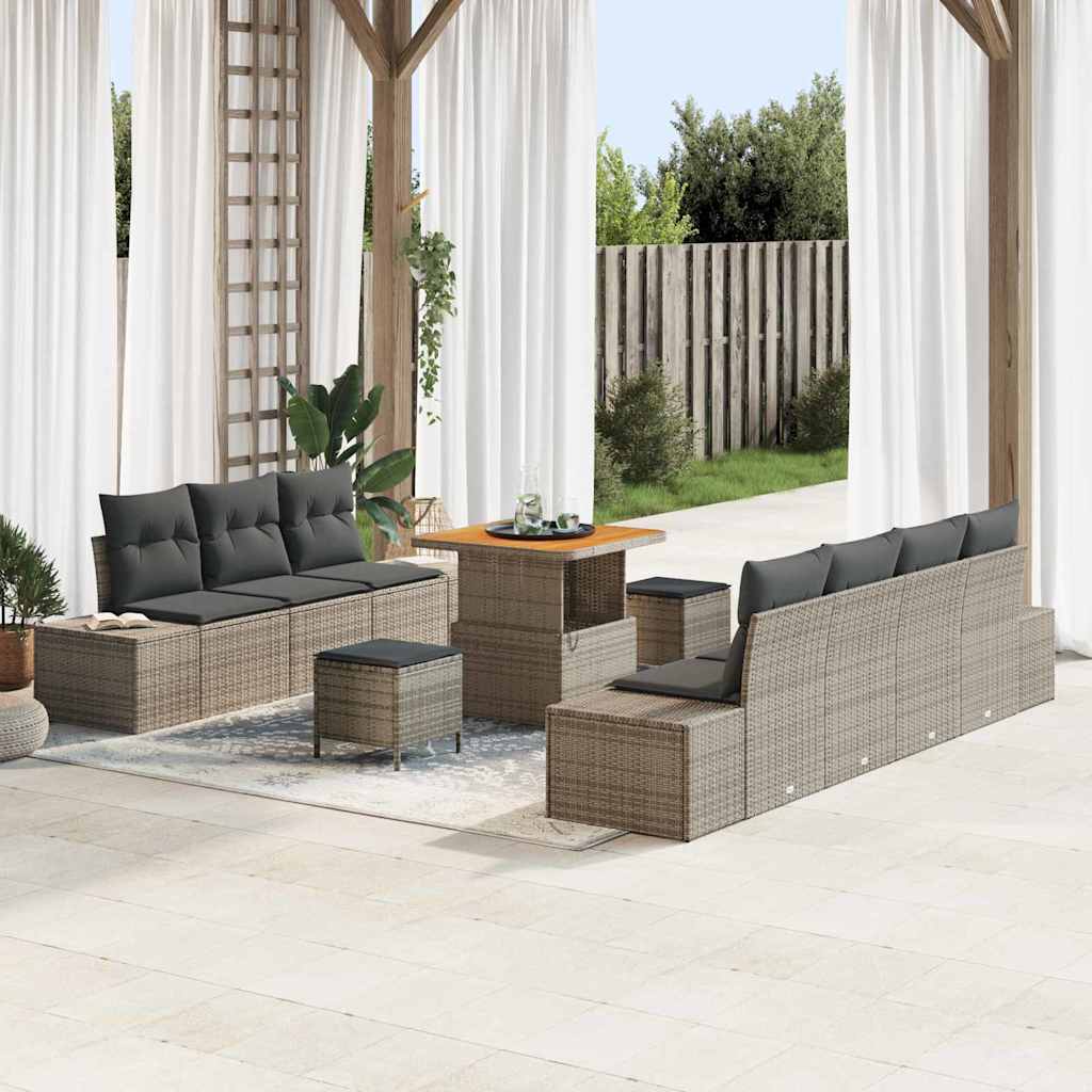 vidaXL Conjunto de sofás de jardín 10 uds. 9-Número de plazas Gris
