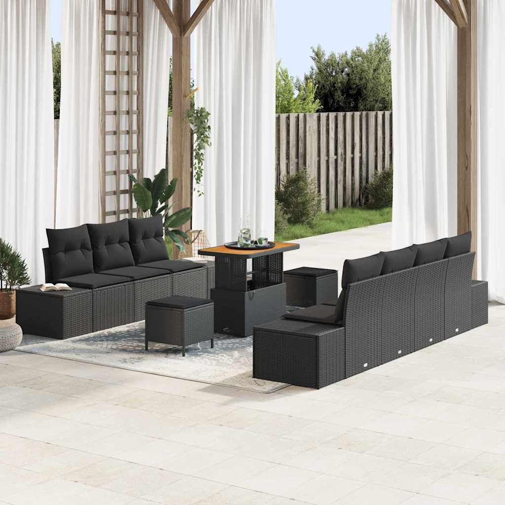 vidaXL Conjunto de sofás de jardín 10 uds. 9-Número de plazas Negro
