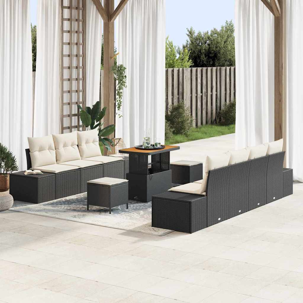 vidaXL Conjunto de sofás de jardín 10 uds. 9-Número de plazas Negro