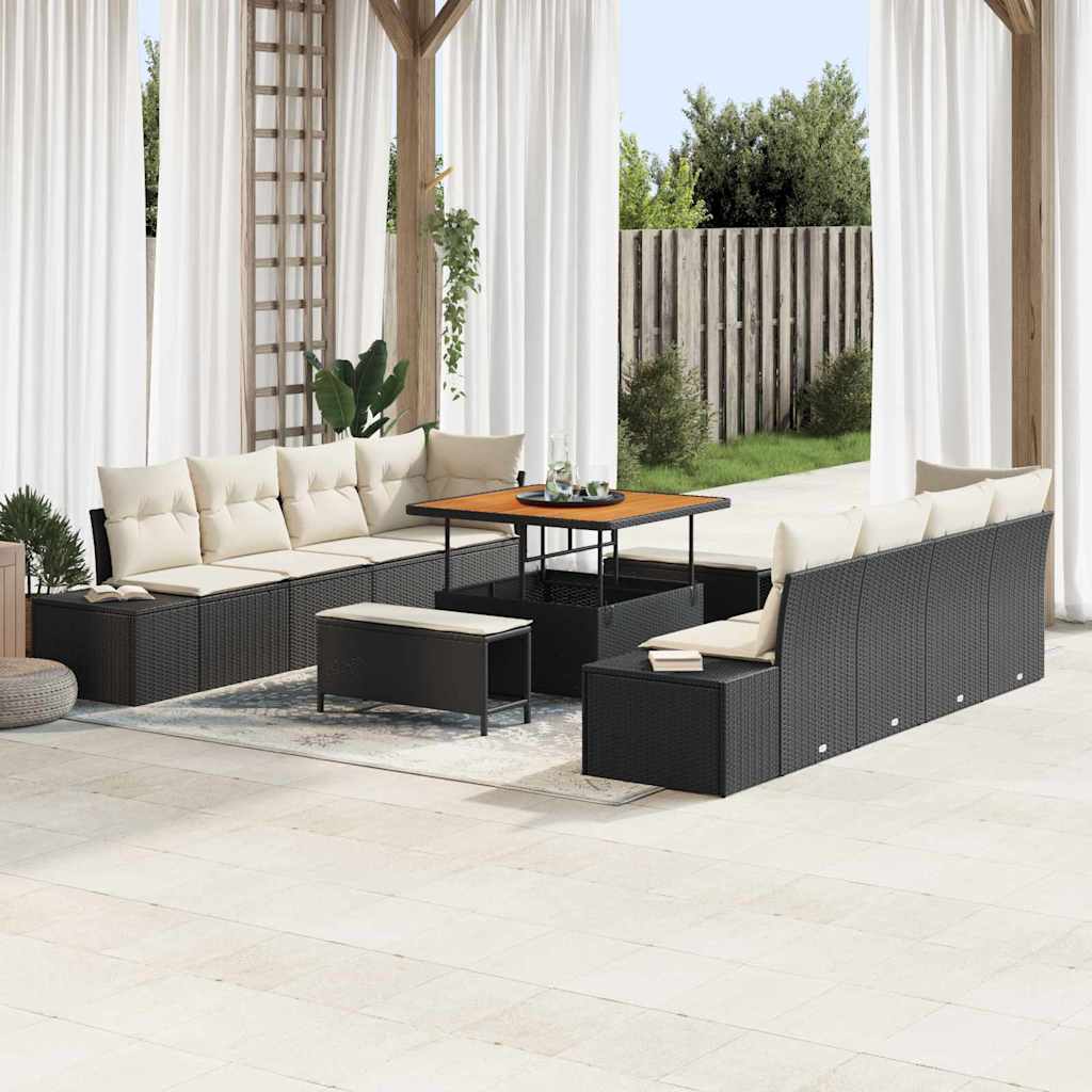 vidaXL Conjunto de sofás de jardín Negro Poliratán