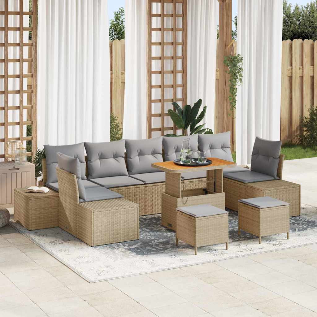 vidaXL Conjunto de sofás de jardín 10 uds. 9-Número de plazas Beige
