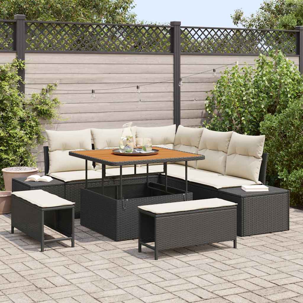 vidaXL Conjunto de sofás de jardín 8 uds. Negro Poliratán