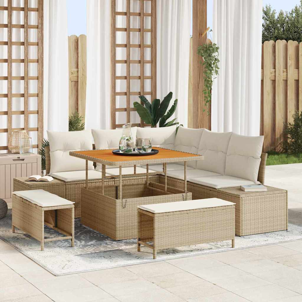 vidaXL Conjunto de sofás de jardín 8 uds. Beige Poliratán