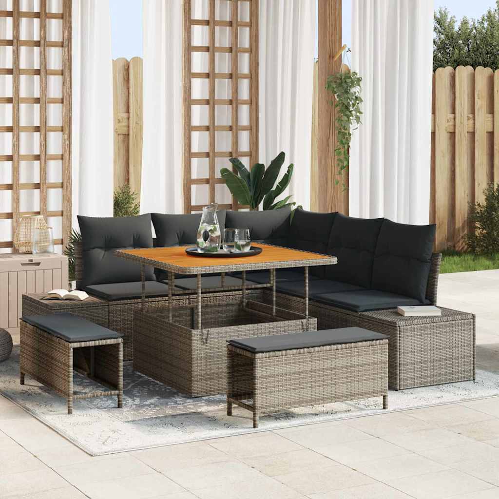 vidaXL Conjunto de sofás de jardín 8 uds. Gris Poliratán