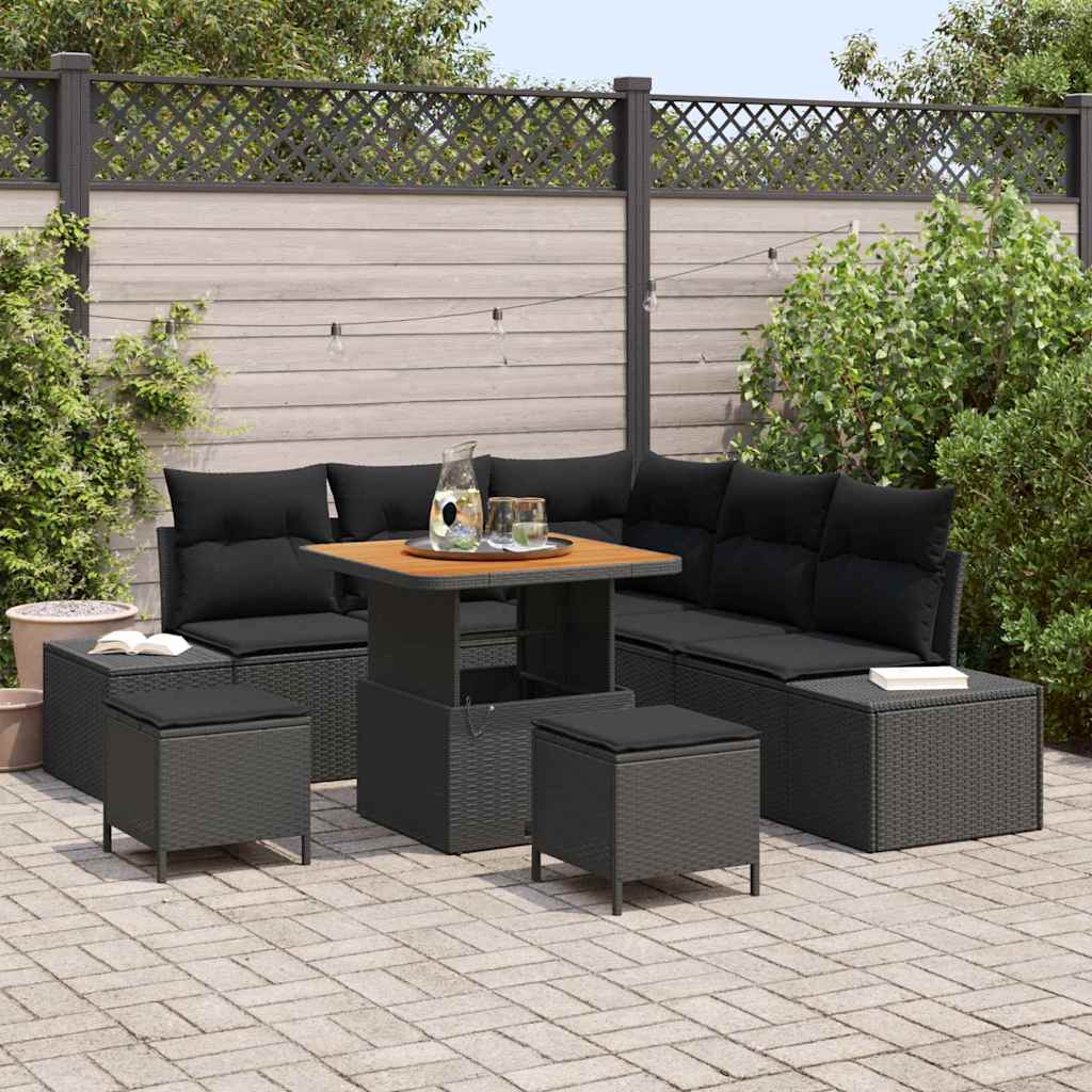 vidaXL Conjunto de sofás de jardín 8 uds. Negro Poliratán