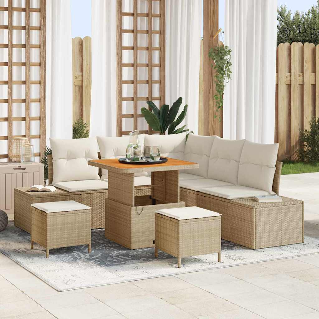 vidaXL Conjunto de sofás de jardín 8 uds. Beige Poliratán