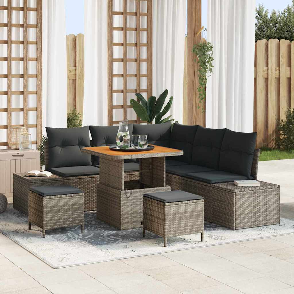 vidaXL Conjunto de sofás de jardín 8 uds. Gris Poliratán