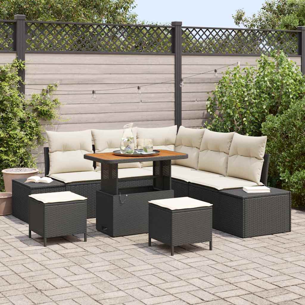 vidaXL Conjunto de sofás de jardín 8 uds. Negro Poliratán