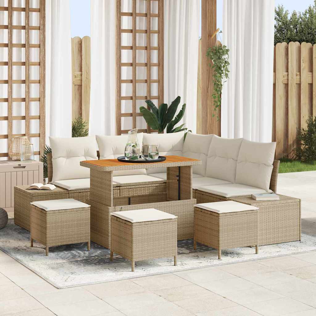 vidaXL Conjunto de sofás de jardín 9 uds. Beige Poliratán