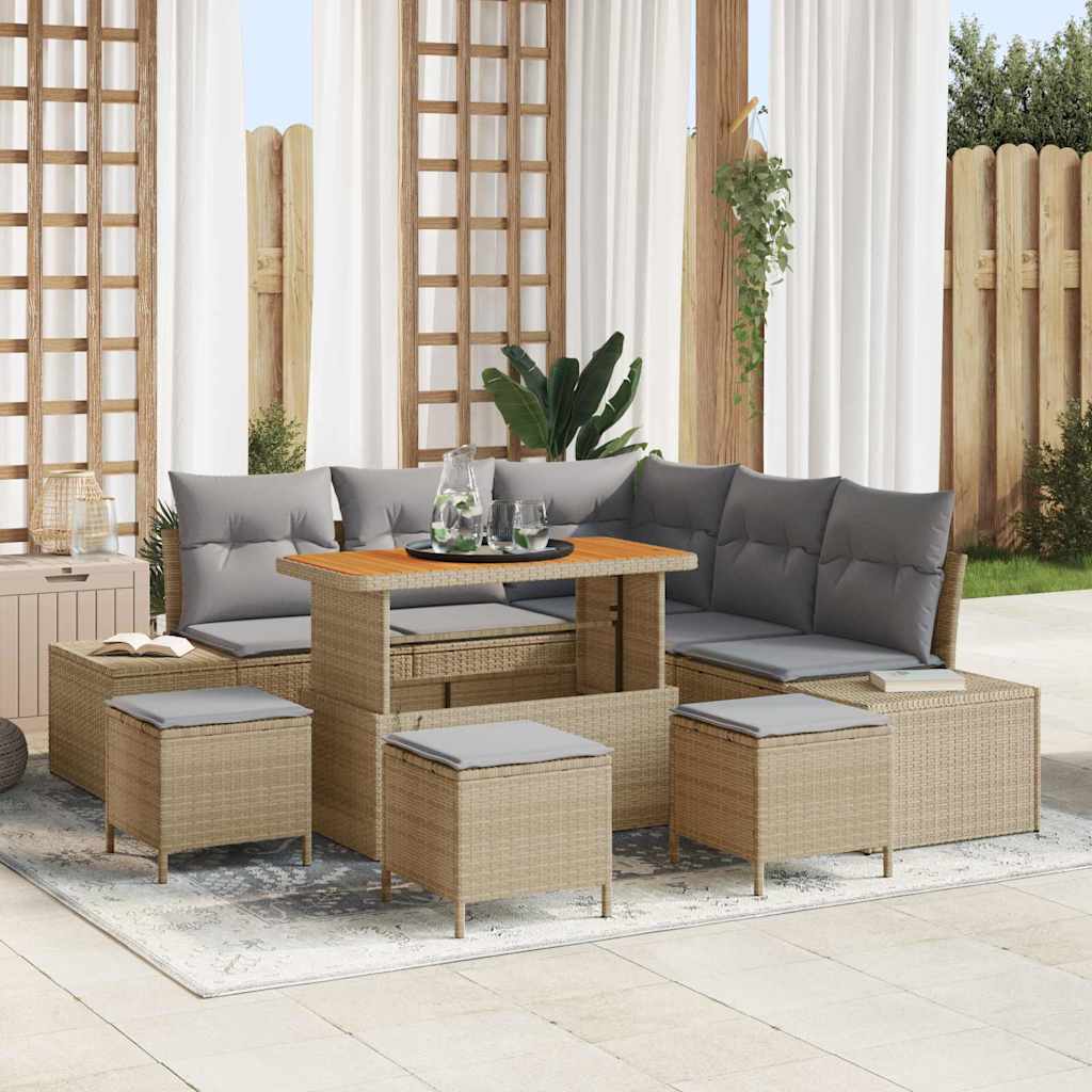 vidaXL Conjunto de sofás de jardín 9 uds. Beige Poliratán