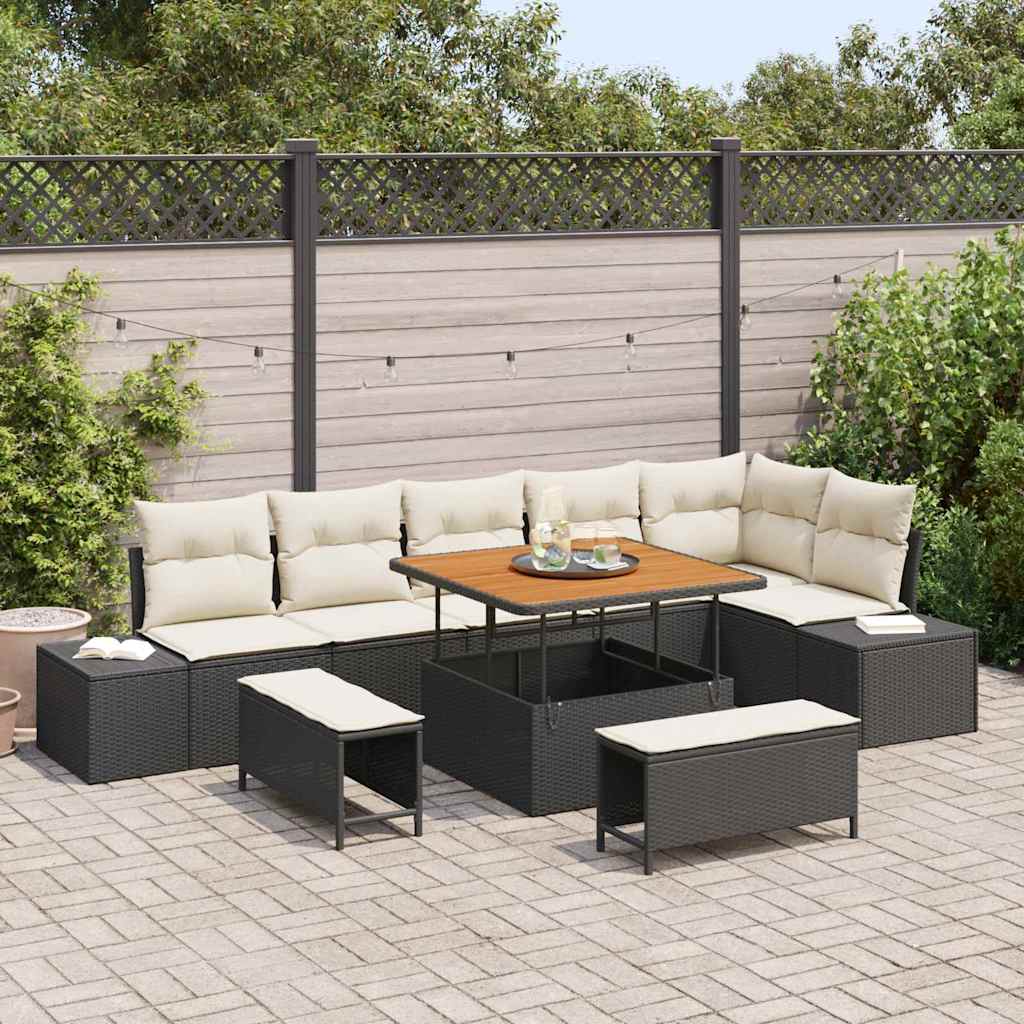 vidaXL Conjunto de sofás de jardín 9 uds. 8-Número de plazas Negro