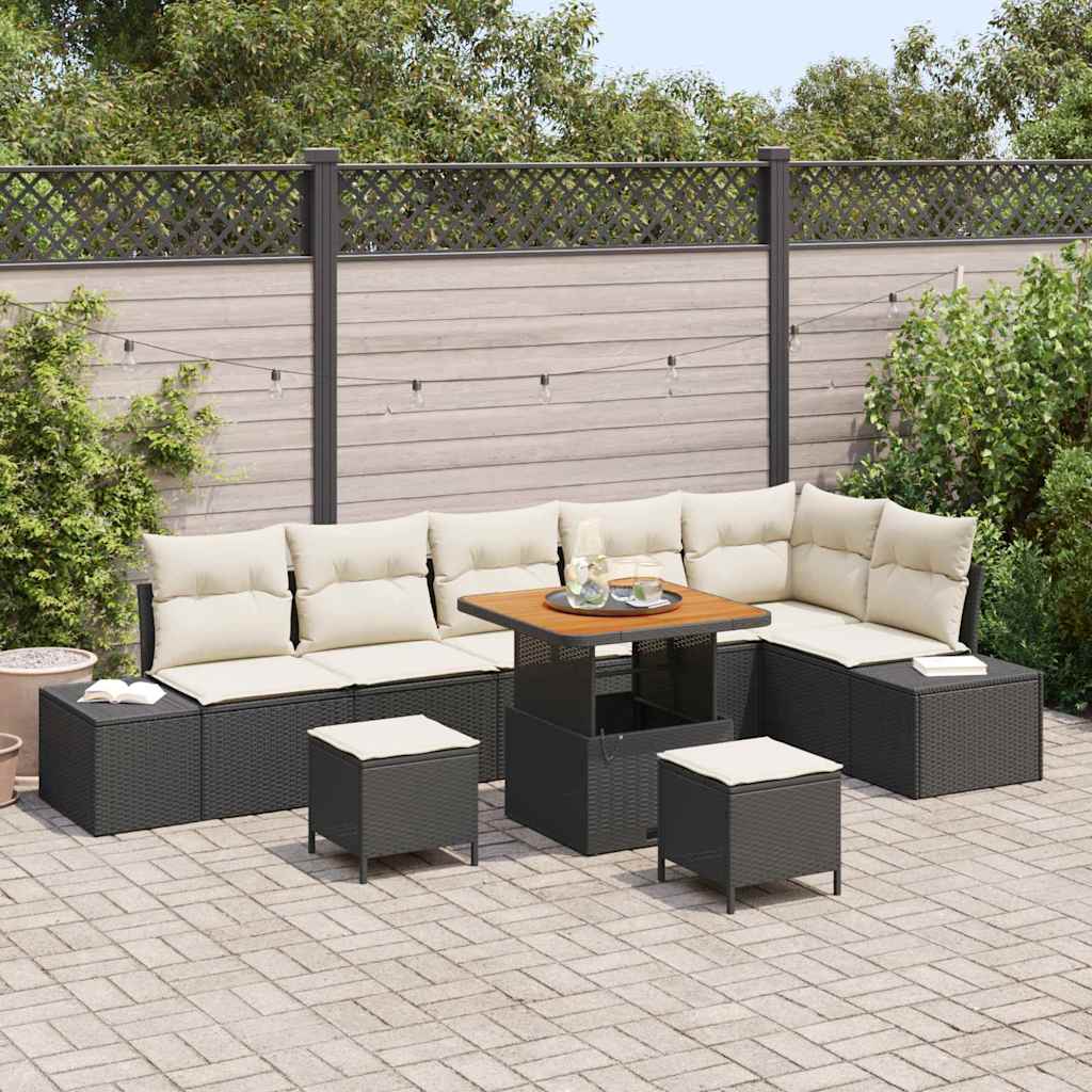vidaXL Conjunto de sofás de jardín 9 uds. 8-Número de plazas Negro