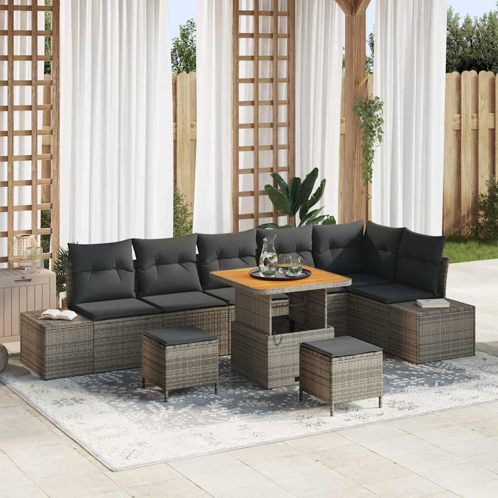 vidaXL Conjunto de sofás de jardín 9 uds. 8-Número de plazas Gris