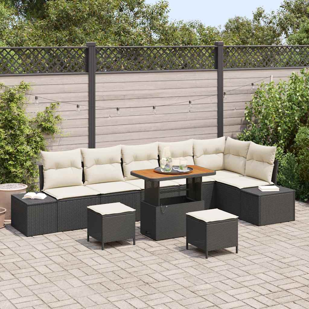 vidaXL Conjunto de sofás de jardín 9 uds. 8-Número de plazas Negro