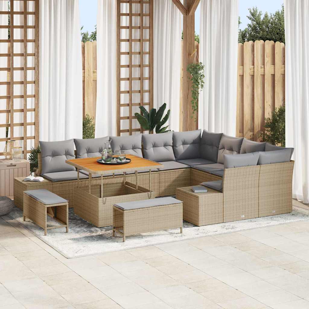 vidaXL Conjunto de sofás de jardín 12 uds. 11-Número de plazas Beige