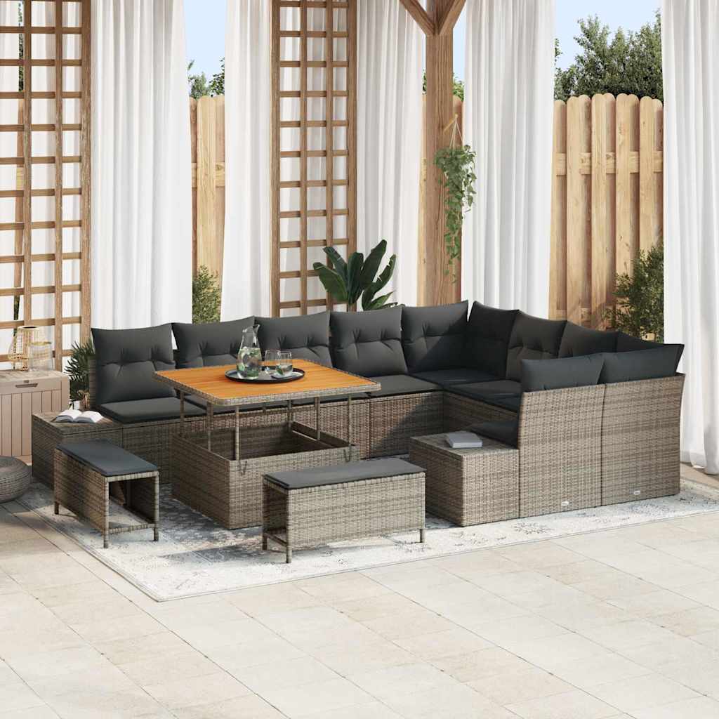 vidaXL Conjunto de sofás de jardín 12 uds. 11-Número de plazas Gris