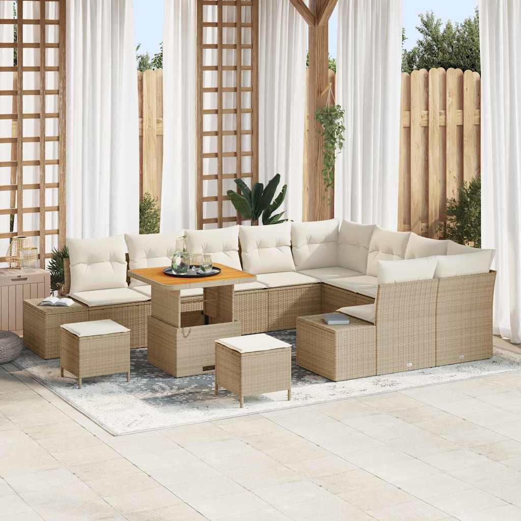 vidaXL Conjunto de sofás de jardín 12 uds. 11-Número de plazas Beige