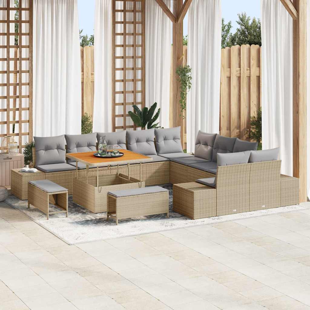 vidaXL Conjunto de sofás de jardín 13 uds. 12-Número de plazas Beige