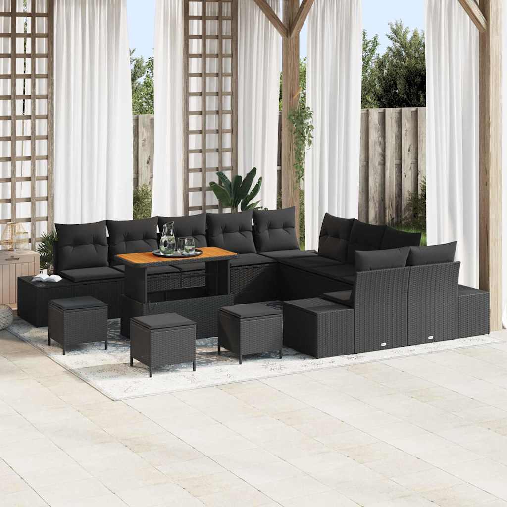 vidaXL Conjunto de sofás de jardín 14 uds. 13-Número de plazas Negro