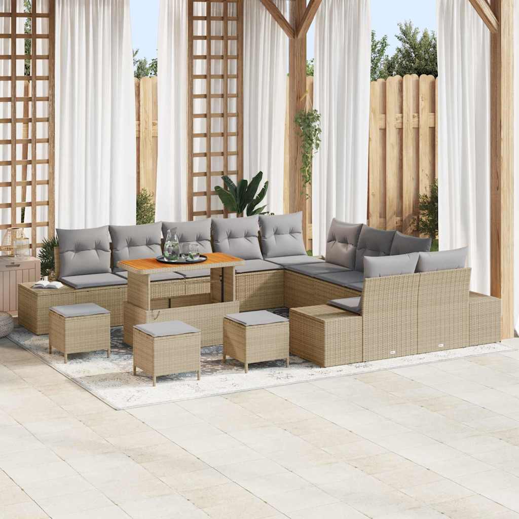 vidaXL Conjunto de sofás de jardín 14 uds. 13-Número de plazas Beige