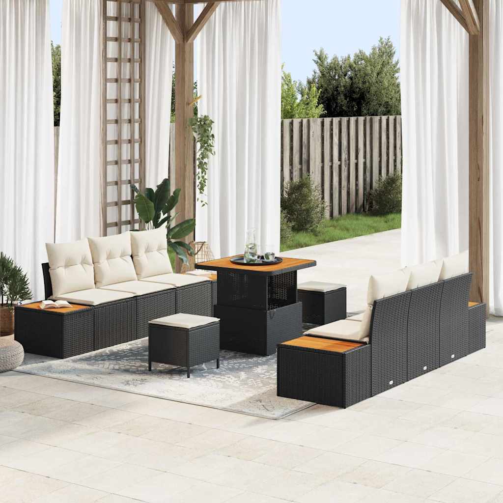 vidaXL Conjunto de sofás de jardín 9 uds. 8-Número de plazas Negro
