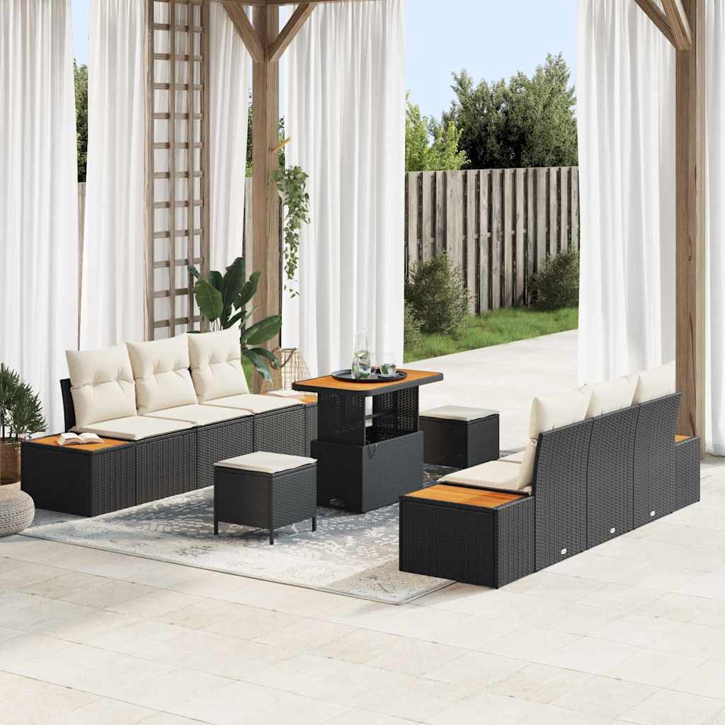 vidaXL Conjunto de sofás de jardín 9 uds. 8-Número de plazas Negro