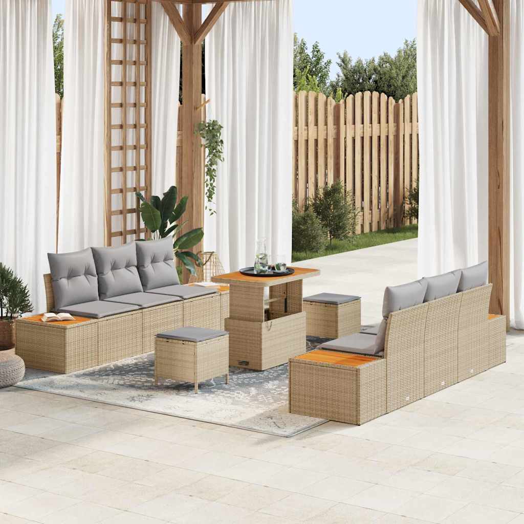 vidaXL Conjunto de sofás de jardín 9 uds. 8-Número de plazas Beige