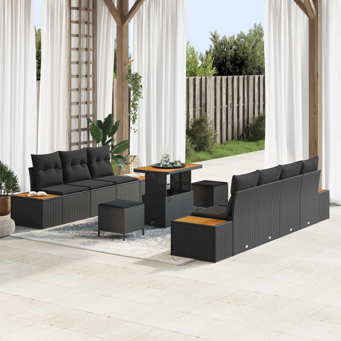 vidaXL Conjunto de sofás de jardín 10 uds. 9-Número de plazas Negro