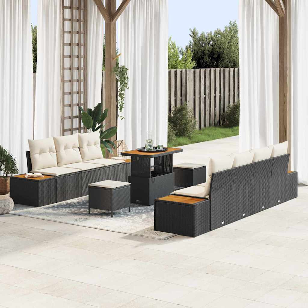 vidaXL Conjunto de sofás de jardín 10 uds. 9-Número de plazas Negro