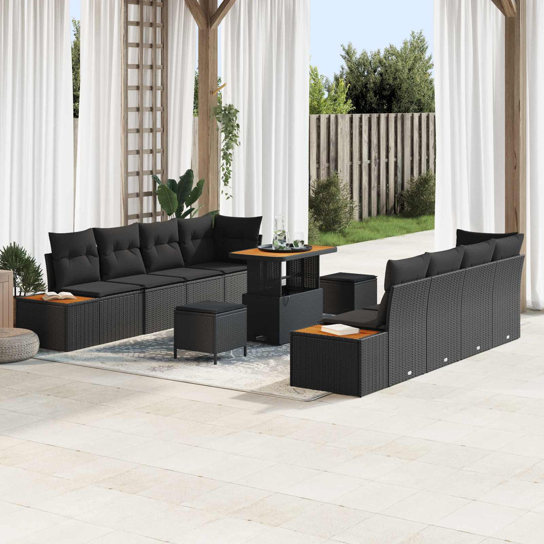 vidaXL Conjunto de sofás de jardín 11 uds. 10-Número de plazas Negro
