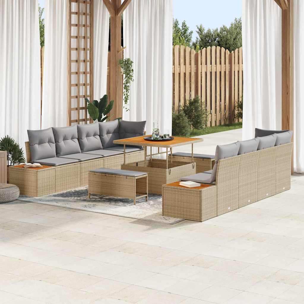vidaXL Conjunto de sofás de jardín 11 uds. 10-Número de plazas Beige