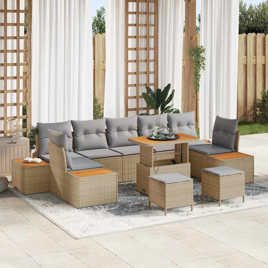vidaXL Conjunto de sofás de jardín 10 uds. 9-Número de plazas Beige